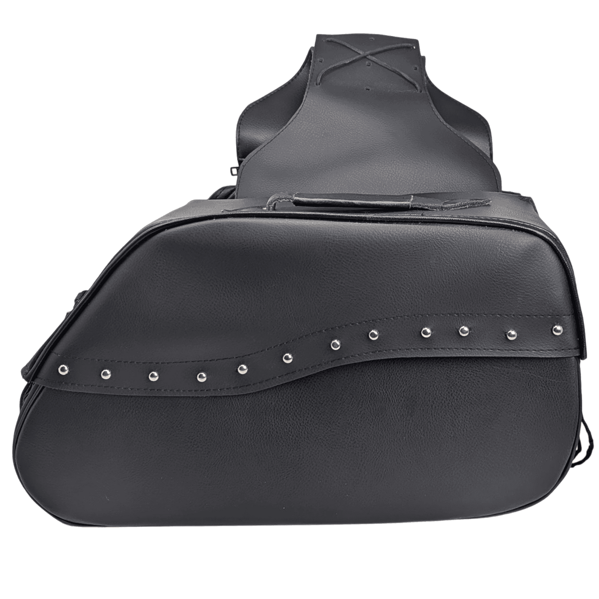 Vance VS225 Black Studded Motorcycle Saddlebags 30L Water-Resistant Fits Honda, Yamaha, Kawasaki, Indian, and Harley - Side View