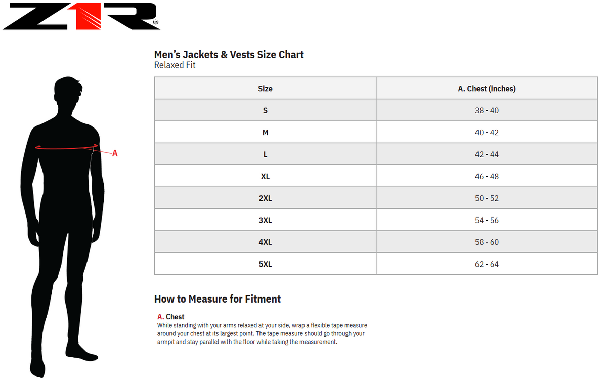 Z1R Men's Patriot perforated Leather Motorcycle Vest - size chart