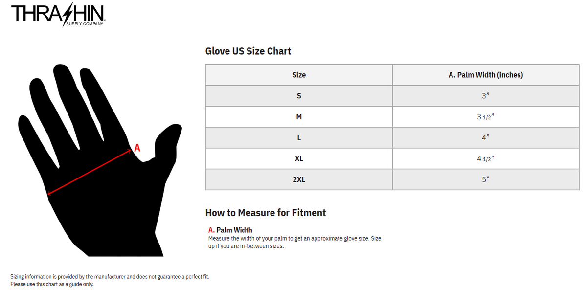 Thrashin Supply Men's Siege Insulated Gauntlet Motorcycle Gloves - Size chart