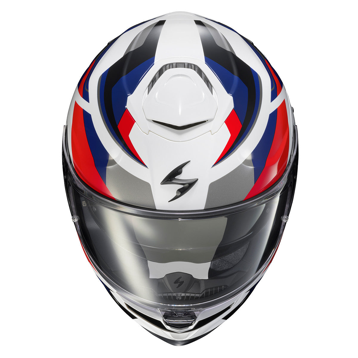 Scorpion-Exo-Apex-Eclipse-Lunar-Full-Face-Motorcycle-Helmet-White-Red-Blue-front-top-view