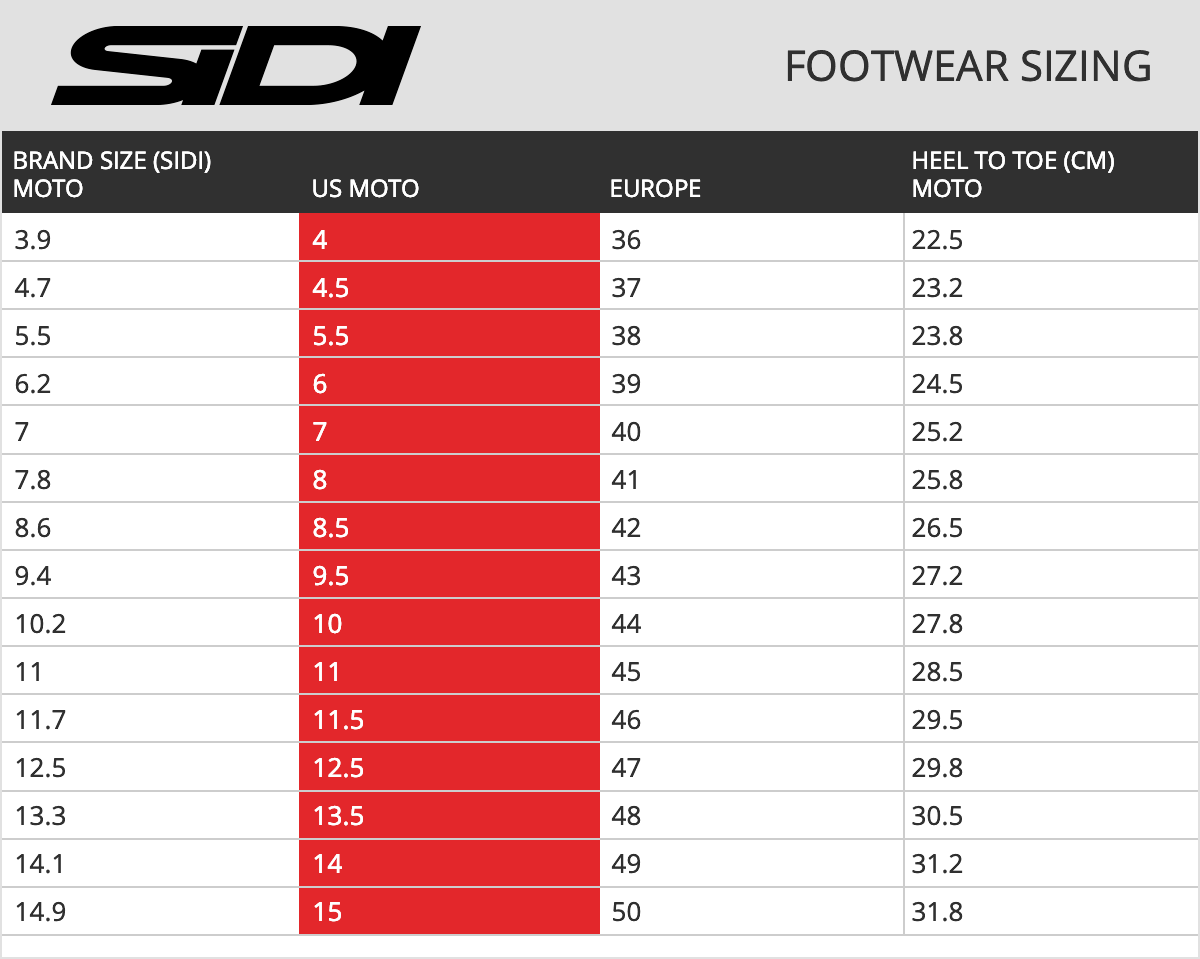 Sidi-Rex-Air-Motorcycle-Racing-Boots-sizechart