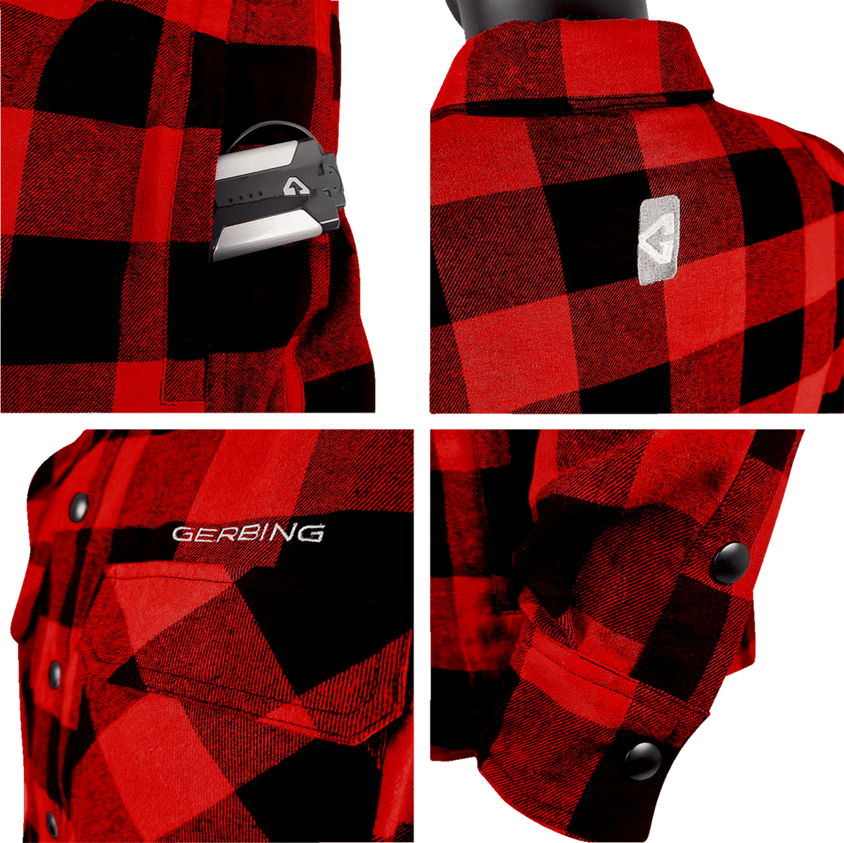 Gerbing Men's 7V Battery Heated Flannel Shirt - Red - Detail