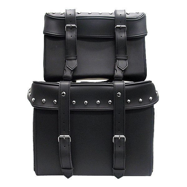 Vance VS339 Black Studded 4 Piece Motorcycle Travel Luggage Sissy Bar Bag