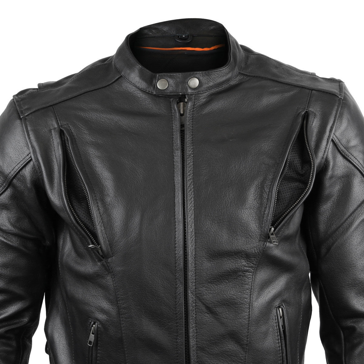 Vance VL511 Mens Black Premium Cowhide Vented Scooter Racer Motorcycle Leather Riding Jacket