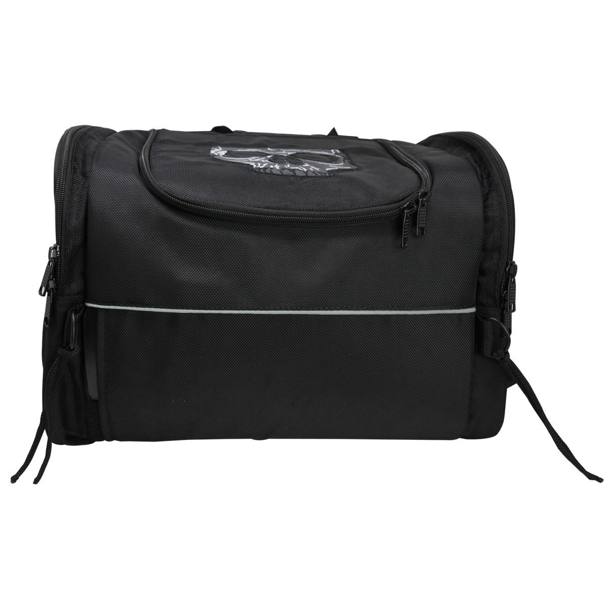 Vance VS381SK Black Nylon Embroidered Reflective Skull Design Motorcycle Trunk Bag - Bottom View