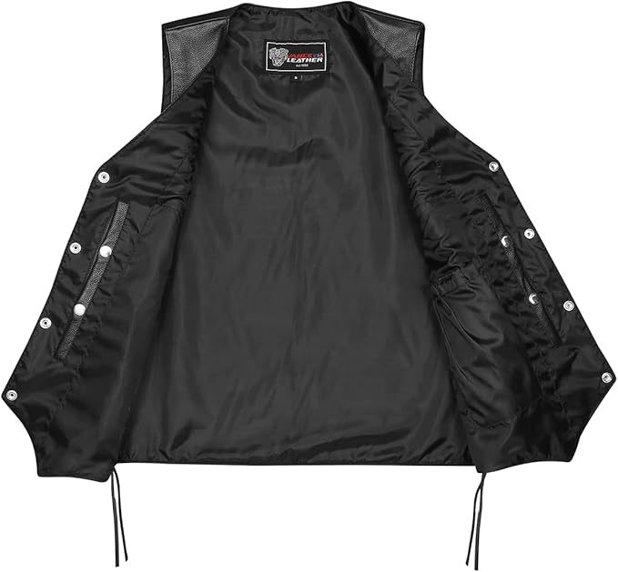 Leather Biker Motorcycle Vest with Buffalo Nickel Snaps and Double CCW Pocket