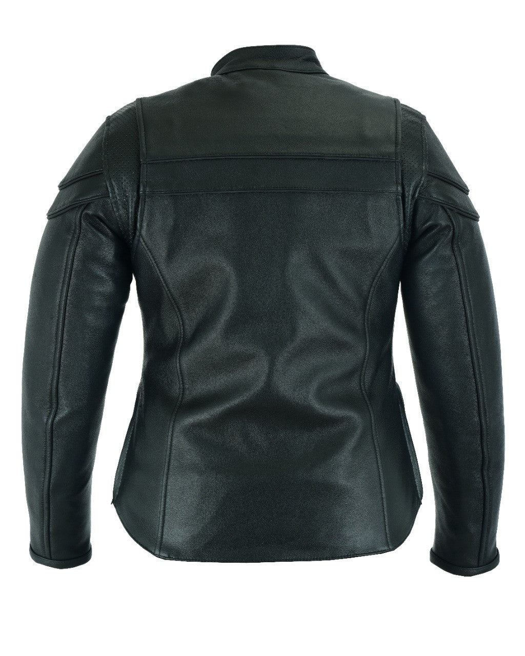 Vance Leather VL631 Women's Black Soft Cowhide Leather Sporty Scooter Crossover Biker Motorcycle Riding Jacket - Back