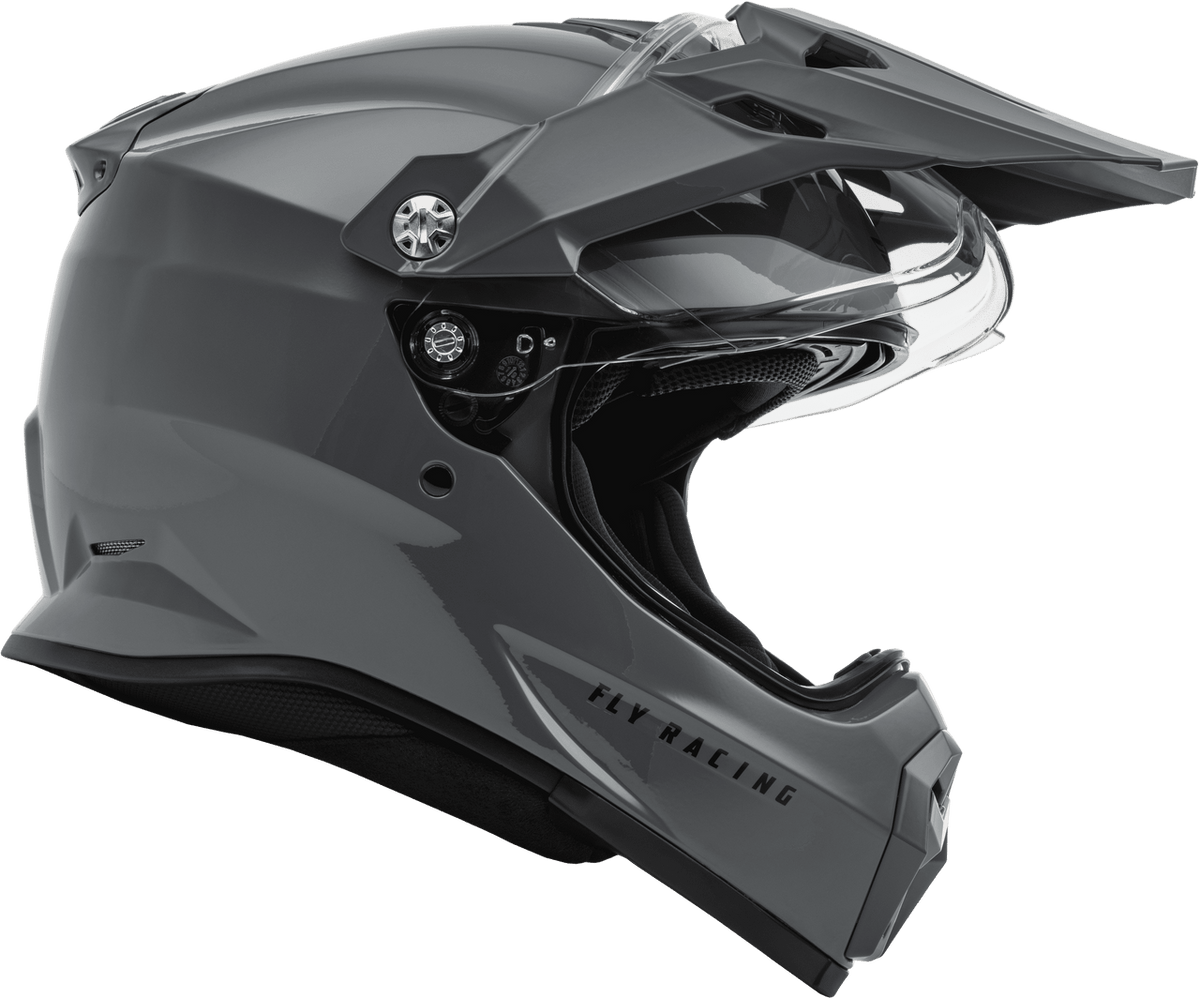 Fly-Racing-Trekker-Solid-Motorcycle-Helmet-Grey-open-visor-view