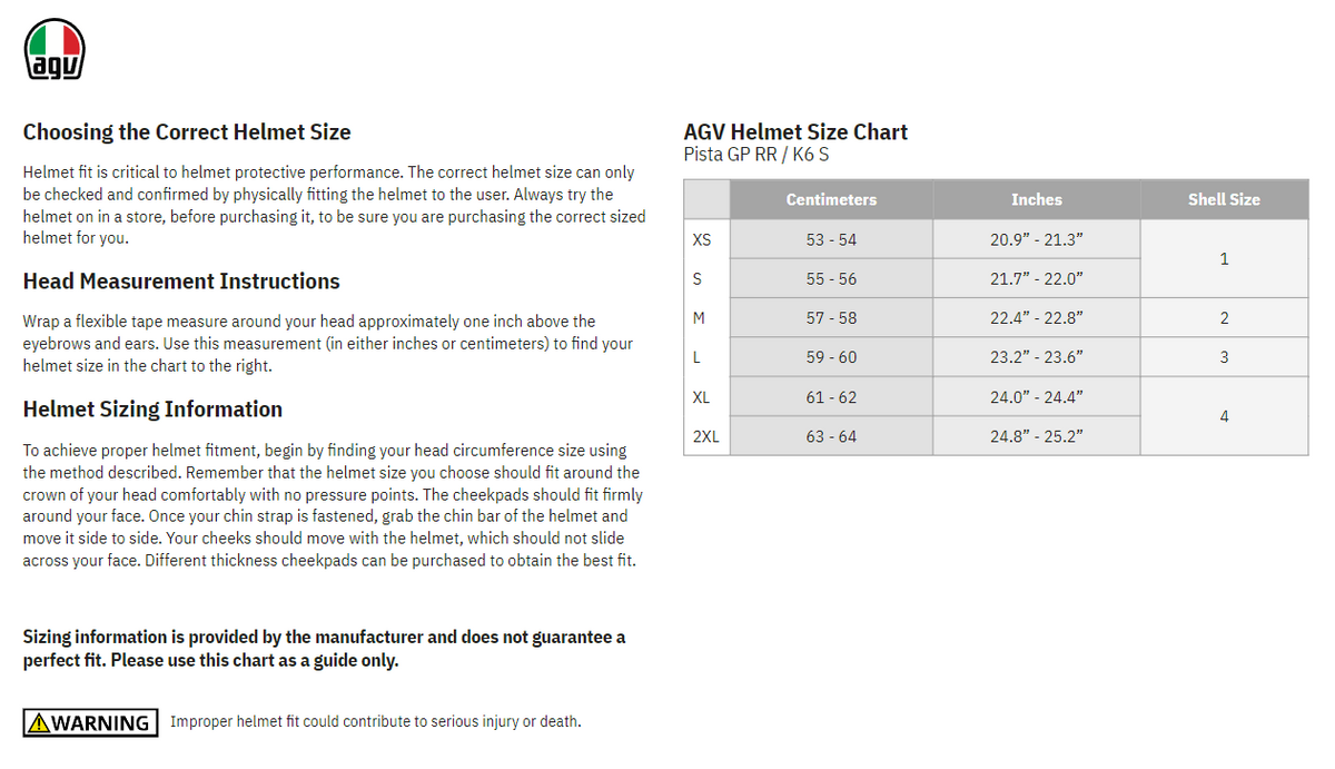 AGV-K6-S-Solid-Full-Face-Motorcycle-Helmet-size-chart