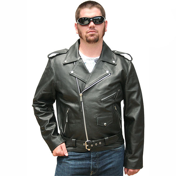 Jafrum Black Classic Motorcycle Leather Biker Jacket