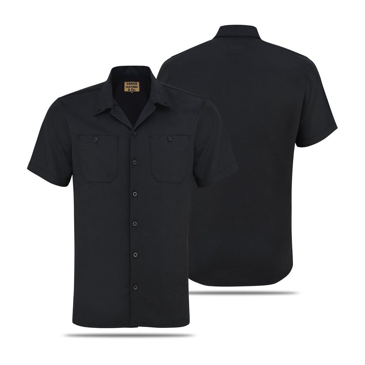 Vance Men's Black Button Up Mechanic Work Shirt w/ Front Pockets - front & back