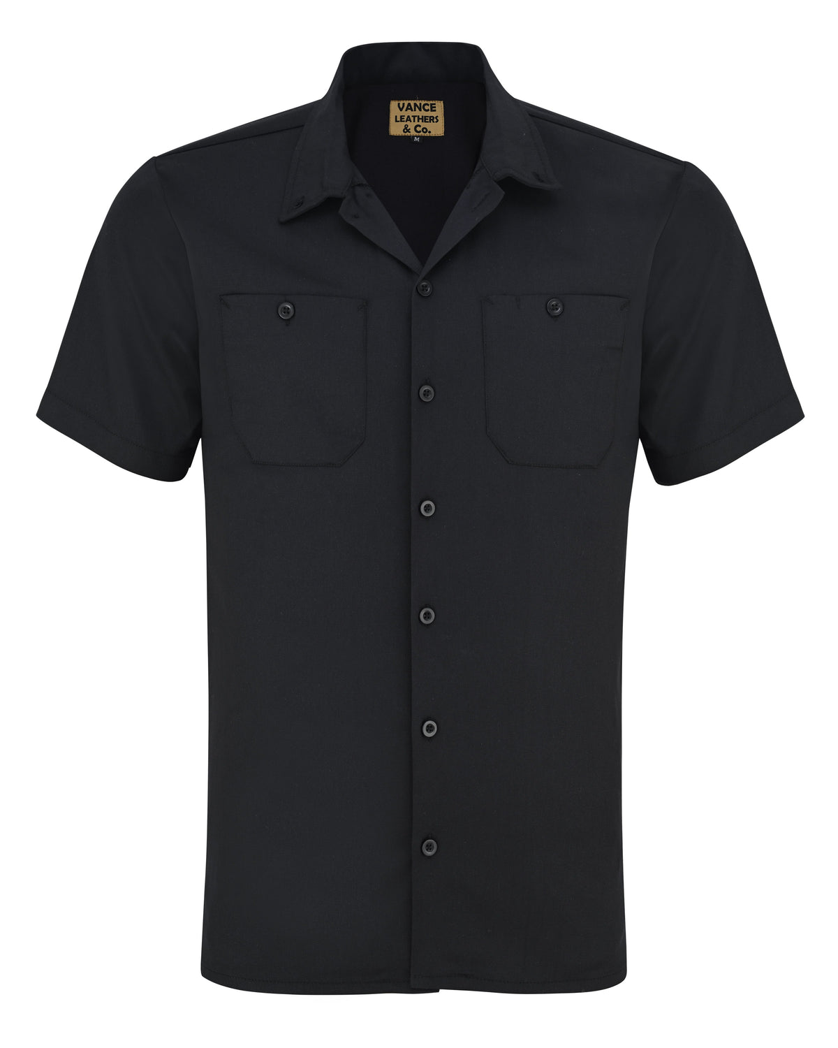 Vance Men's Black Button Up Mechanic Work Shirt w/ Front Pockets - front