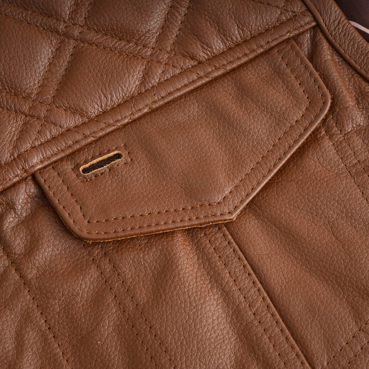 Men's Cognac Brown Leather Motorcycle Riding Club Vest, Diamond Quilted Biker Cut with CCW Pockets