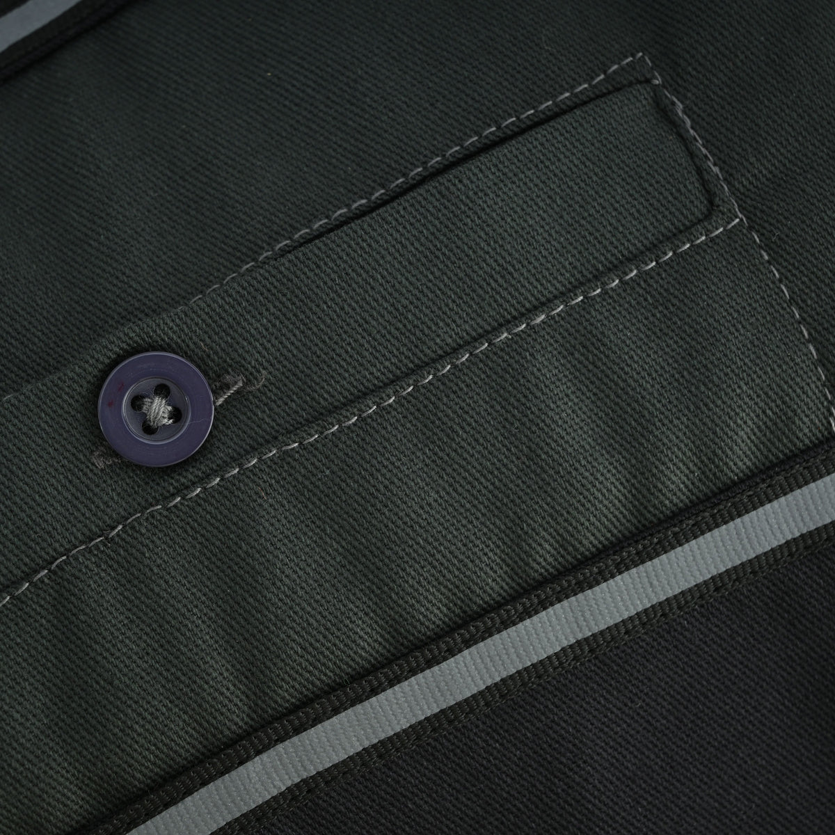 Vance Men's Black Gray Heavy-Duty Button up Mechanic Work Shirt w/ Reflective Strip - detail pic 3