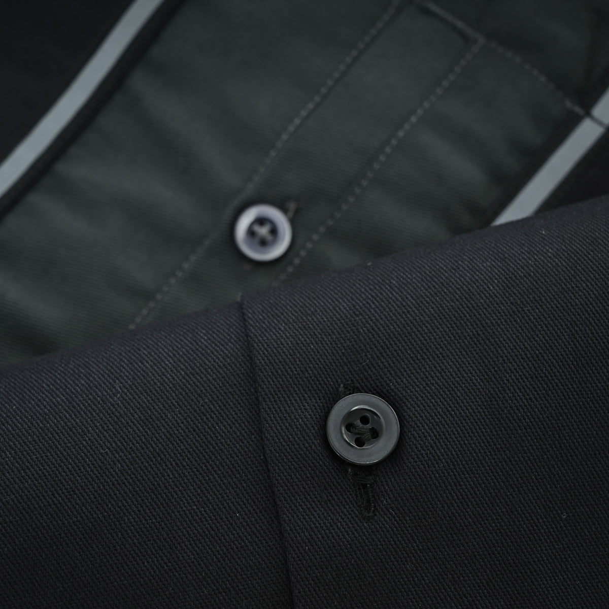 Vance Men's Black Gray Heavy-Duty Button up Mechanic Work Shirt w/ Reflective Strip - detail pic 2