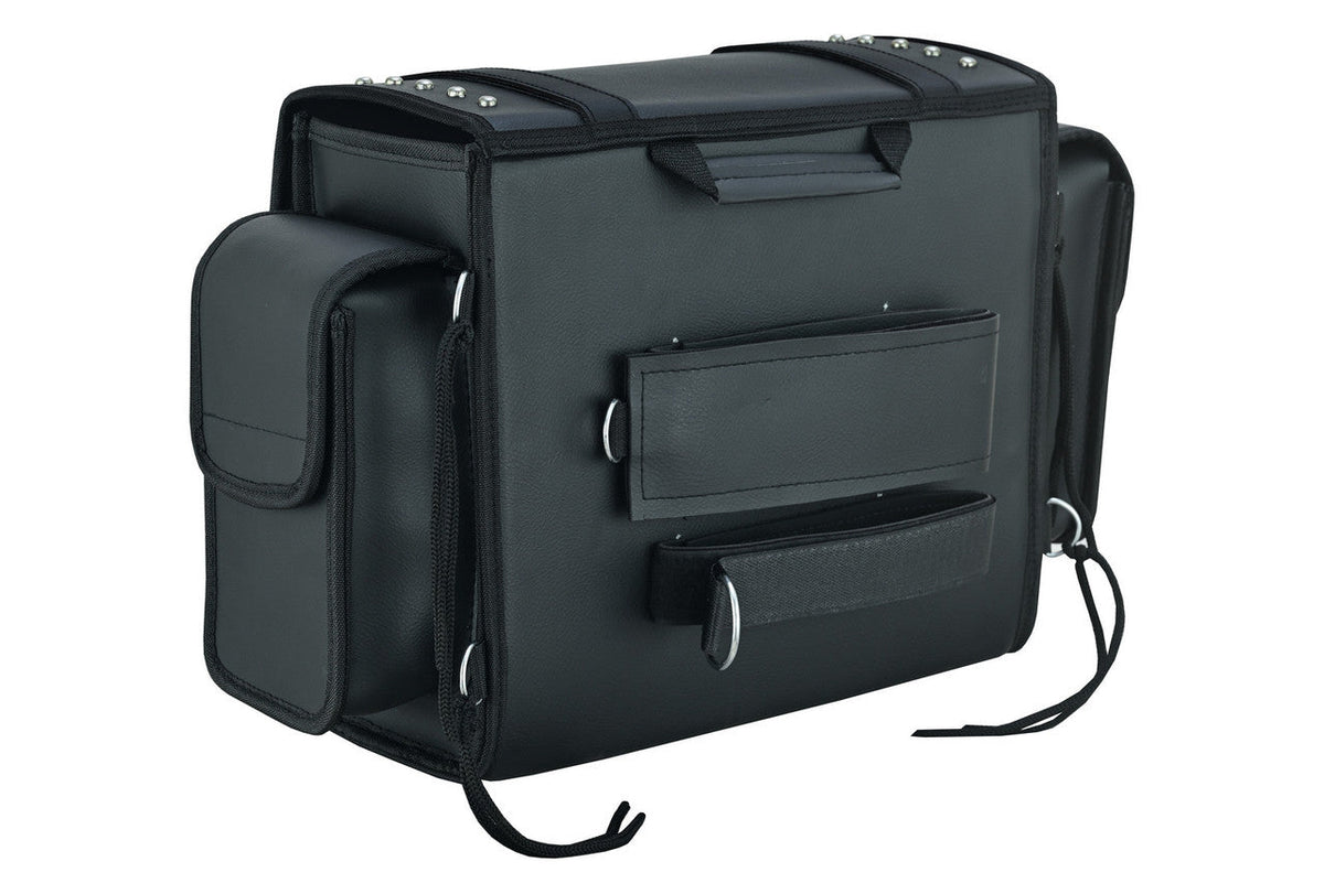 Vance Medium Black Studded Motorcycle Sissy Bar Bag for Harley Davidson Motorcycles-Back View