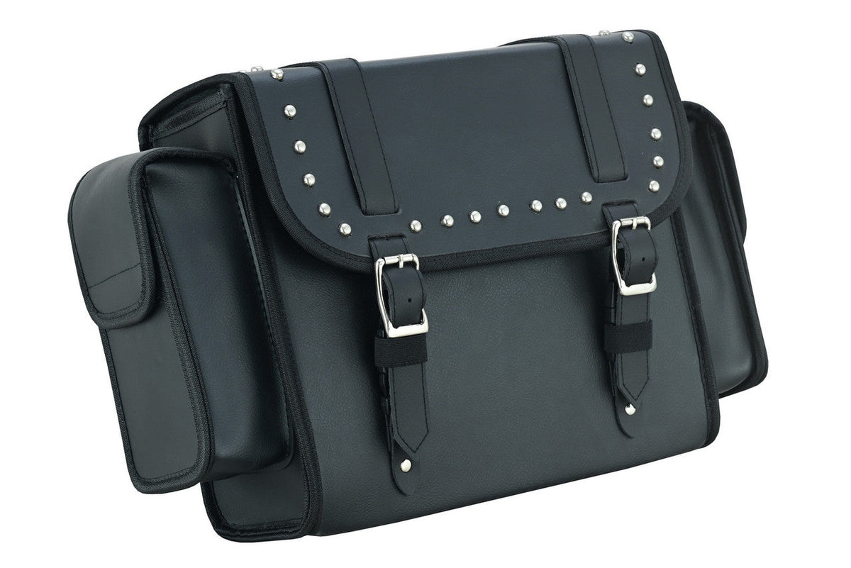 Vance Medium Black Studded Motorcycle Sissy Bar Bag for Harley Davidson Motorcycles-Side View
