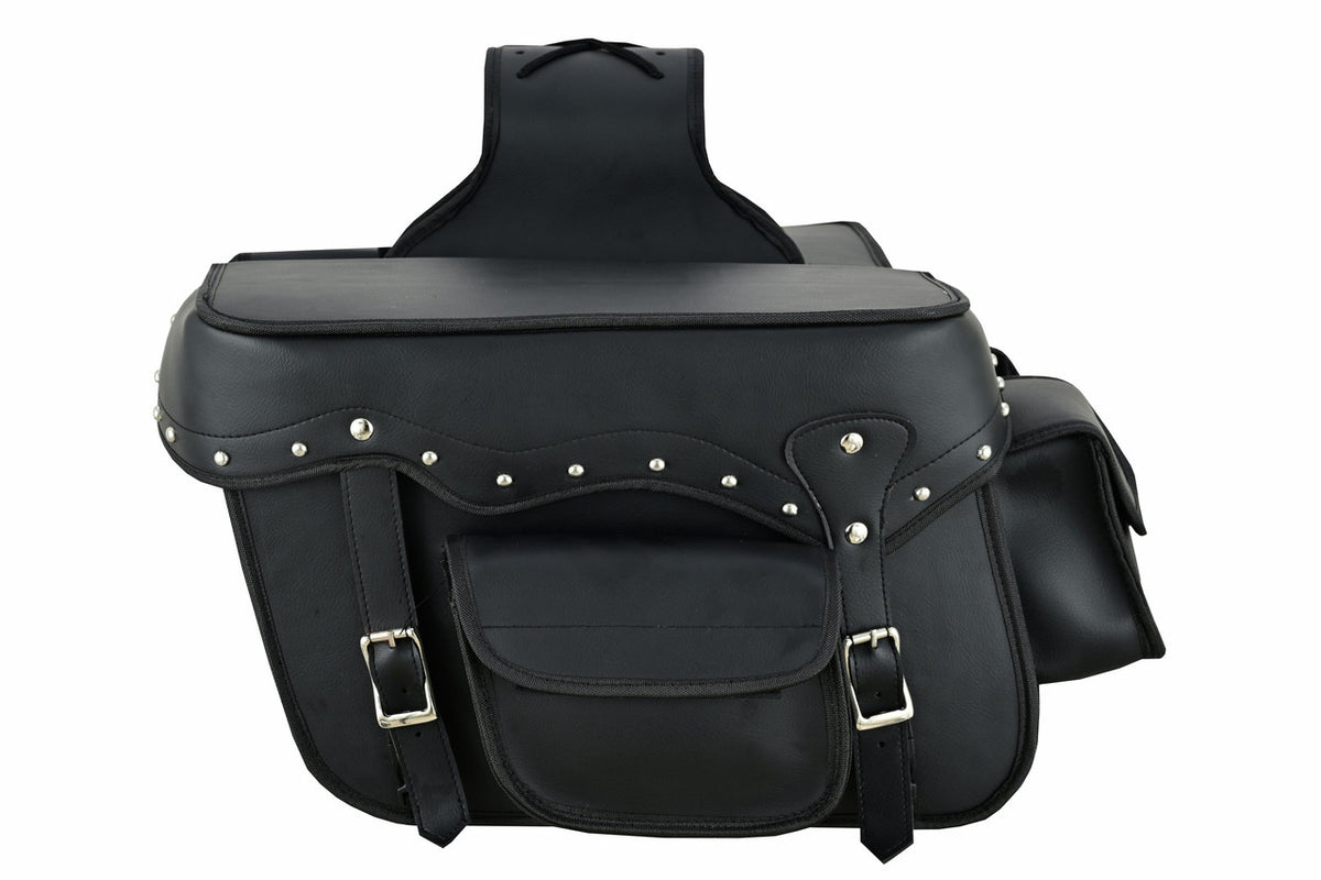 Vance Studded Motorcycle Saddlebags 30L Durable PVC Water-Resistant, Universal Fit for Honda, Yamaha, Kawasaki, Indian, Harley