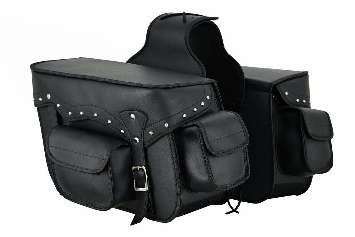Vance Studded Motorcycle Saddlebags 30L Durable PVC Water-Resistant, Universal Fit for Honda, Yamaha, Kawasaki, Indian, Harley