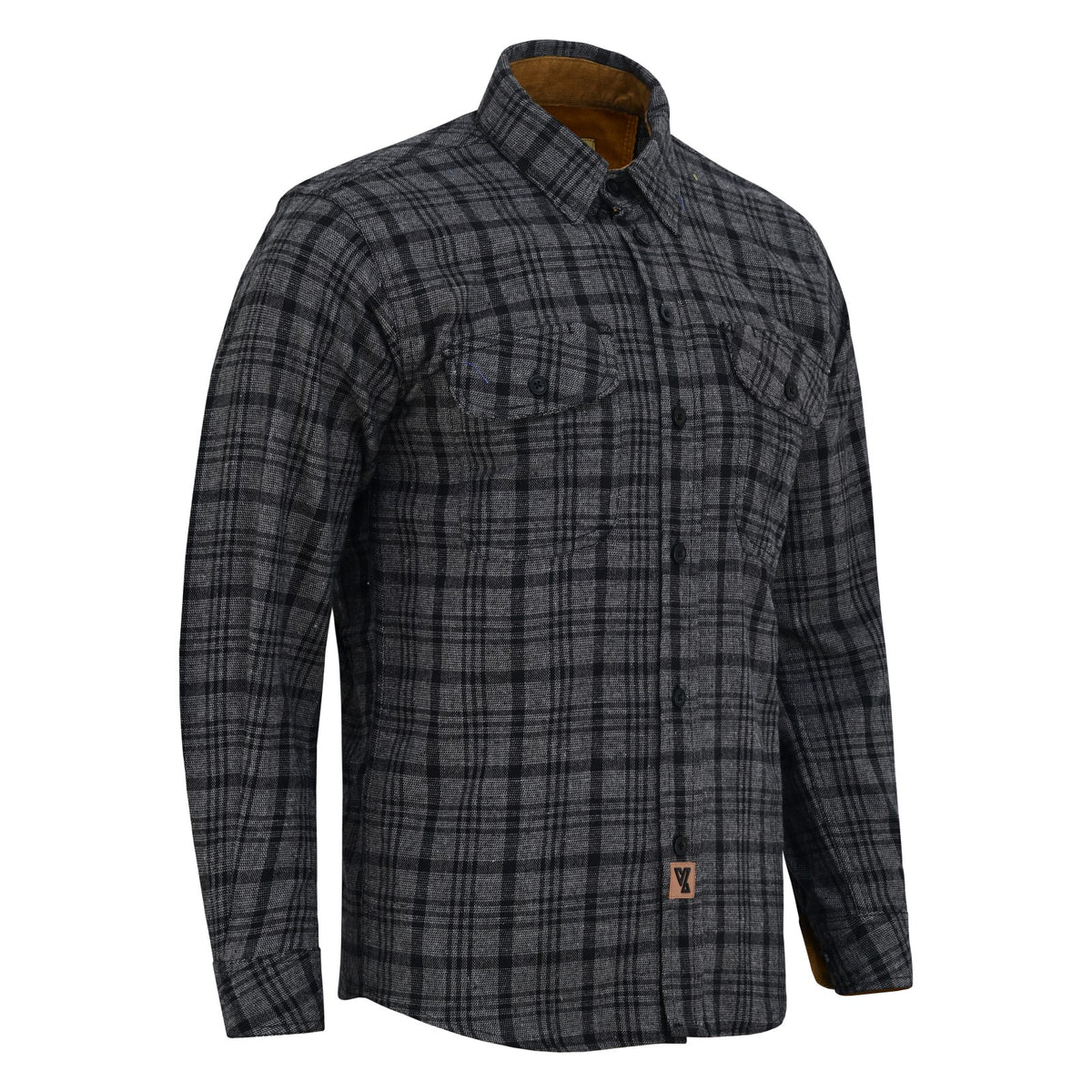 mens-dark-truffle-long-sleeve-plaid-button-down-casual-flannel-shirt-corduroy-collar-cuffs-main