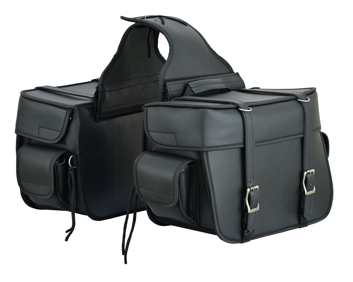 Vance Black Plain Motorcycle Saddlebags 23L Water-Resistant PVC Universal Fit for Harley Davidson Honda Yamaha Kawasaki Cruiser & Touring Bikes