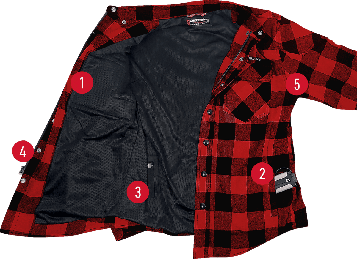 Gerbing Men's 7V Battery Heated Flannel Shirt - Red