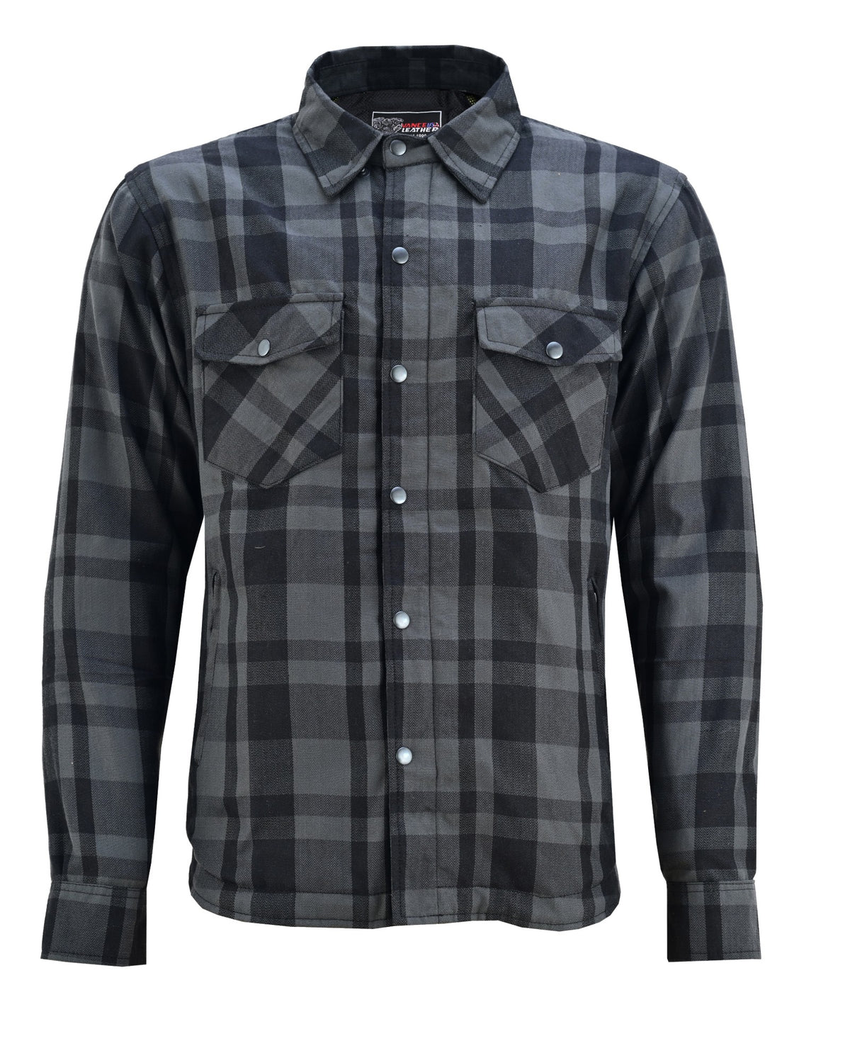 mens-armored-motorcycle-flannel-shirt-multiple-pockets-ce-level-2-armor-reinforced-by-kevlar-by-dupont-water-resistant-grey-front