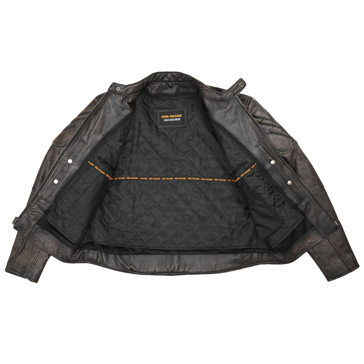 High Mileage Men's Distressed Brown Premium Cowhide Vented and Padded Biker Scooter Jacket
