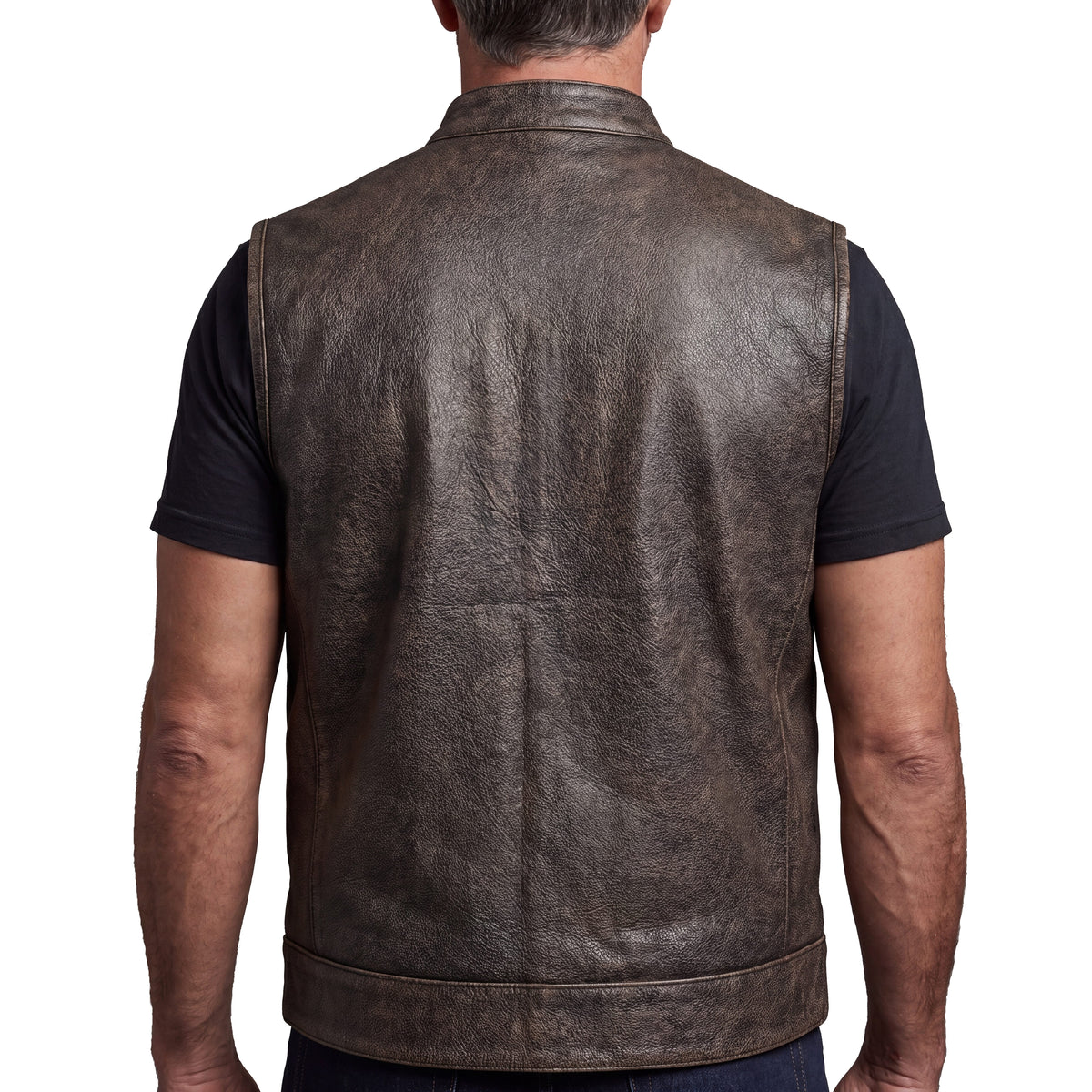 High Mileage Mens Premium Cowhide Distressed Brown SOA Style Biker Club Leather Motorcycle Vest
