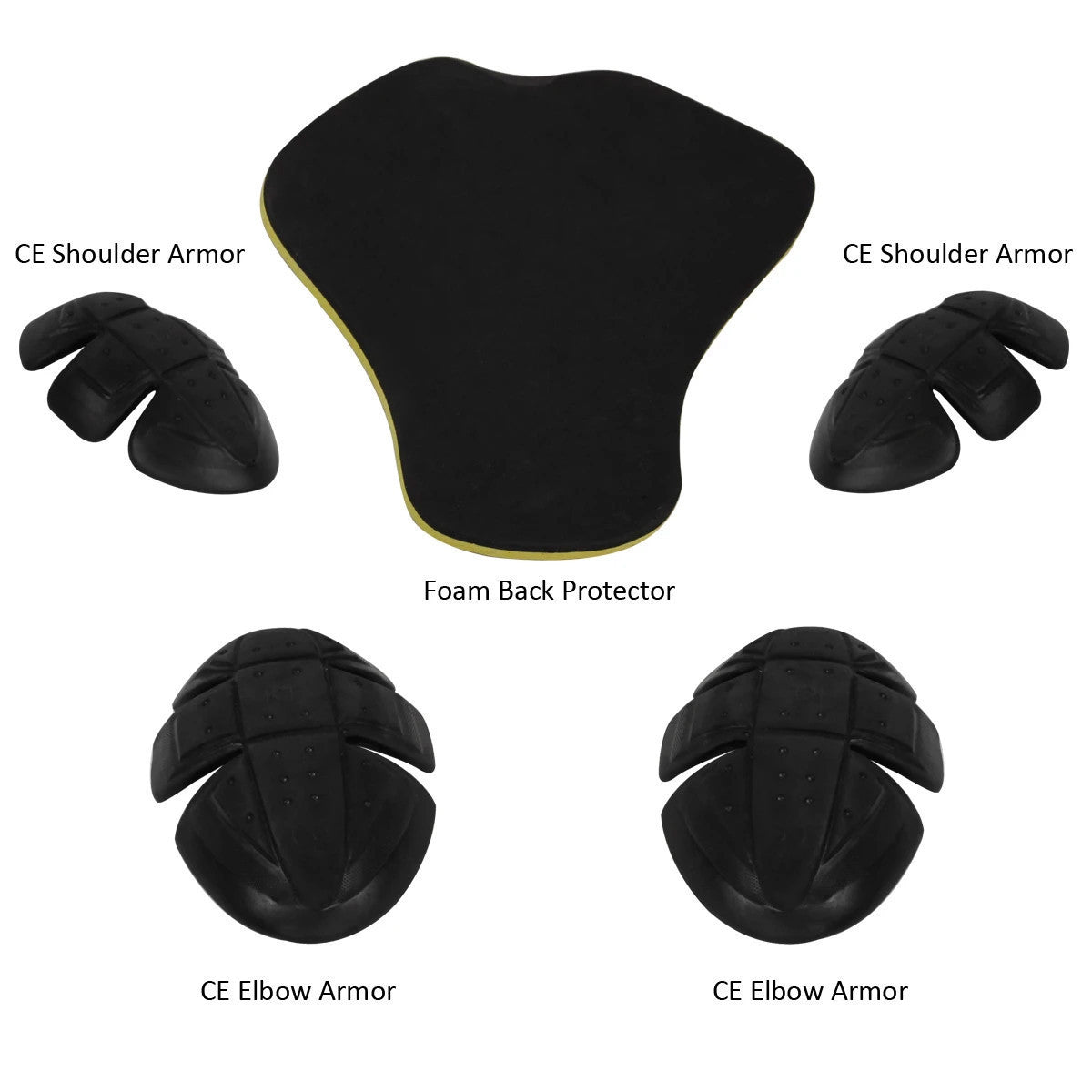 Removable CE shoulder and elbow armor with a foam back pad displayed for the motorcycle flannel riding shirt.