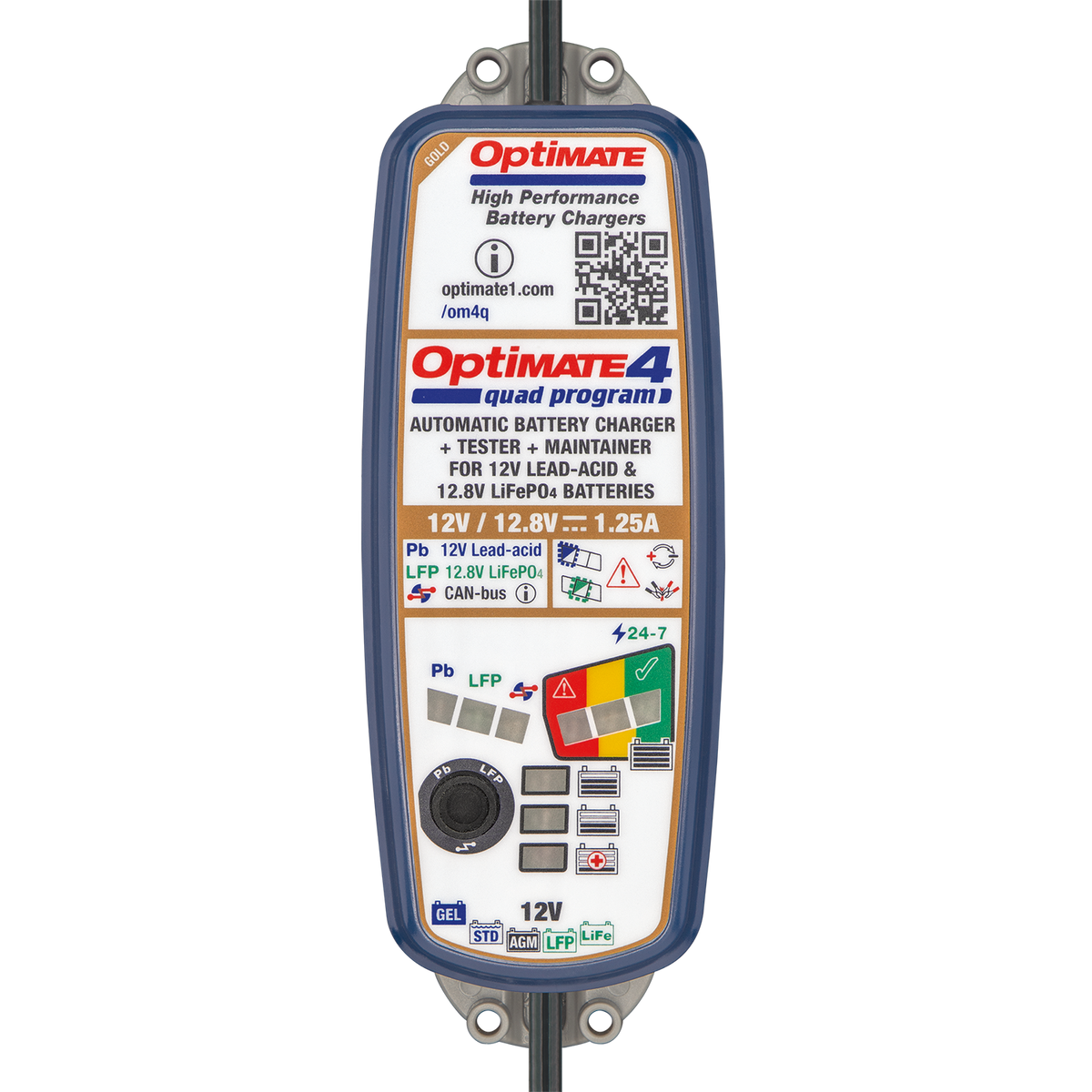 Tecmate OptiMate 4 Quad Program Premium Edition 12V/ 12.8V 1.25A charger & maintainer