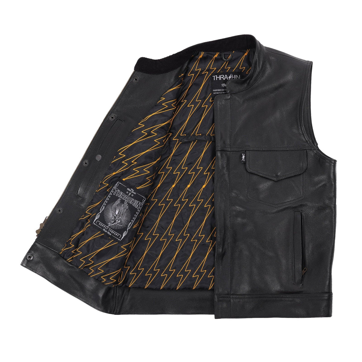Thrashin Supply Men's Mulholland Leather Motorcycle Riding Vest - Right Inside View