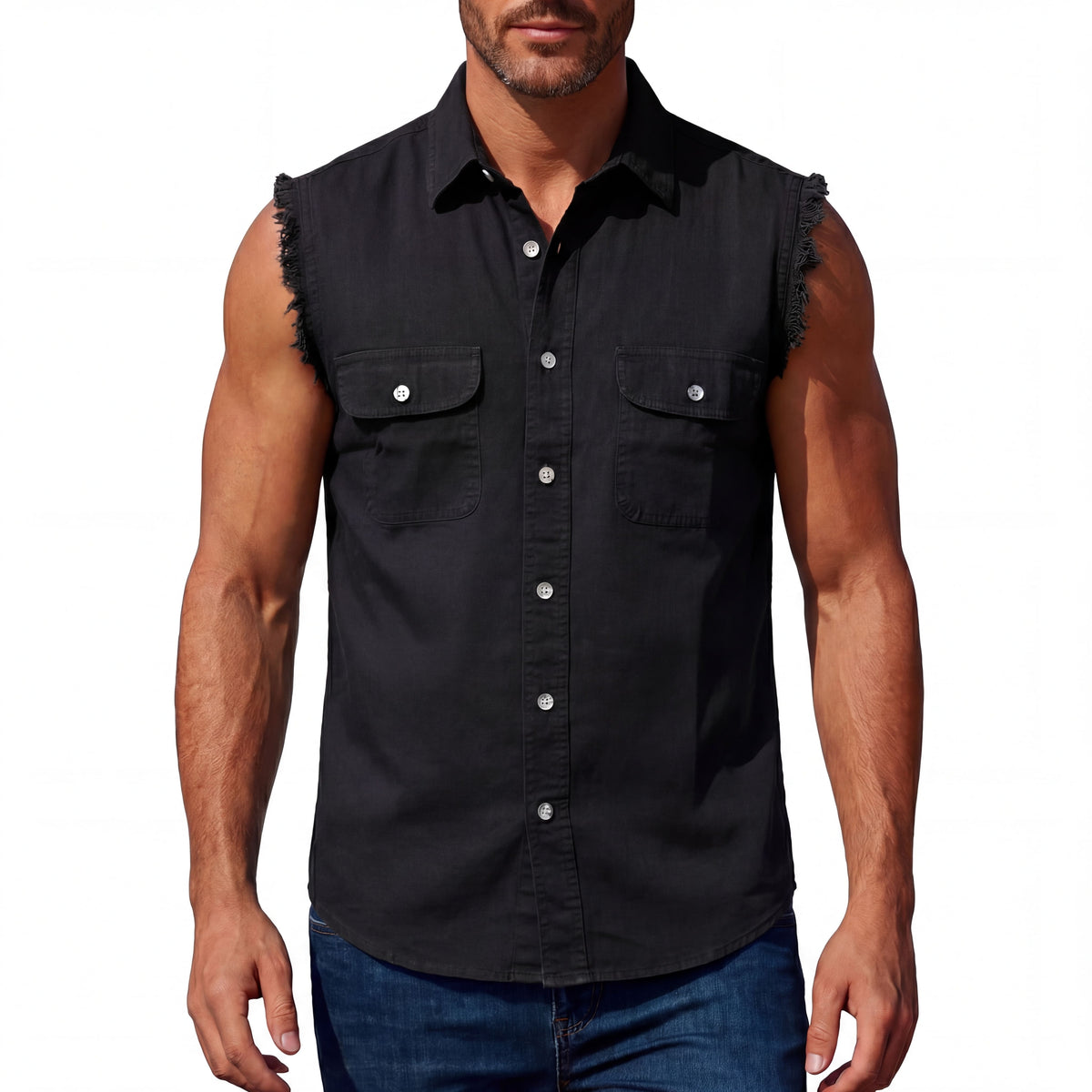Vance - Men's Biker Motorcycle Black Cut Off Sleeveless Shirt