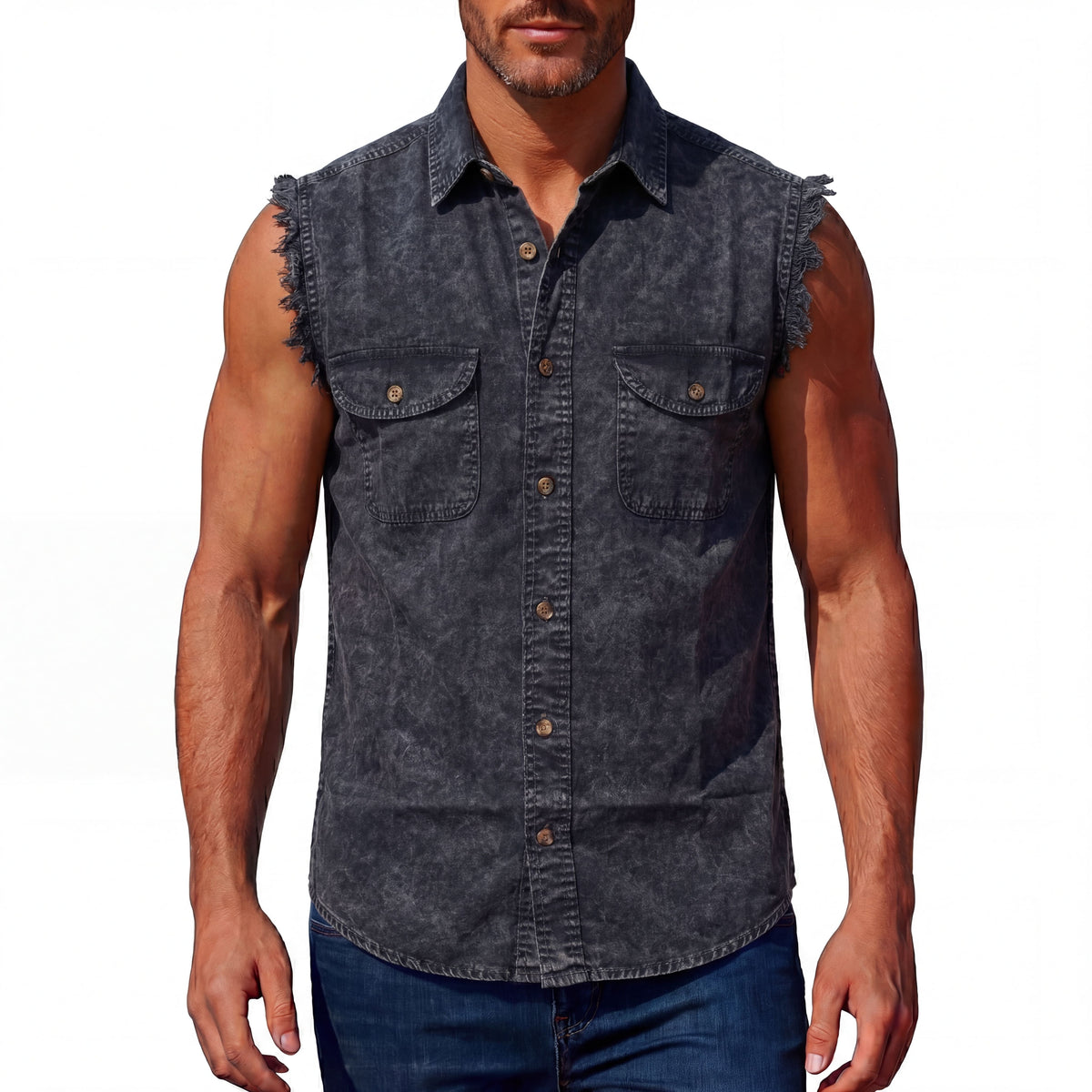 Vance Men's Biker Motorcycle Charcoal Acid Wash Cut Off Sleeveless Shirt