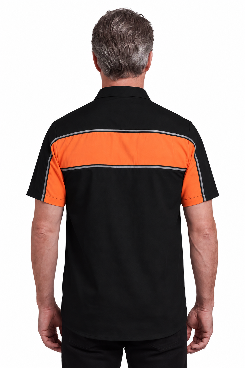Vance Men's Black Orange Heavy-Duty Button up Mechanic Work Shirt w/ Reflective Strip - back