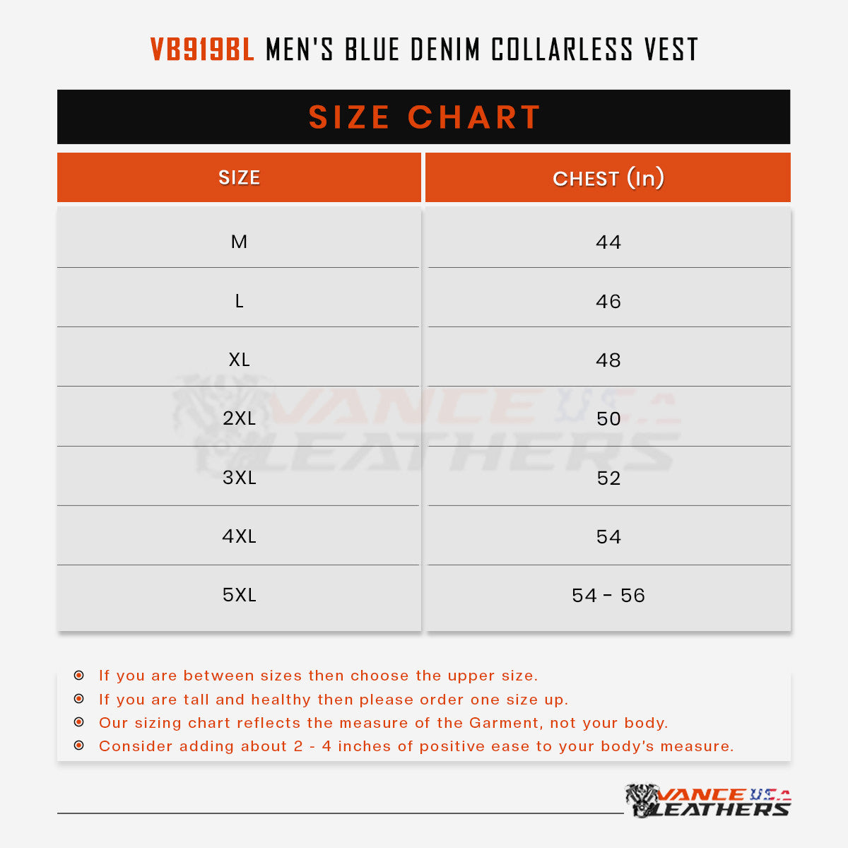 vb919-infographics-descriptiona1.jpg VB919 Men's Blue Denim Collarless Vest infographic
