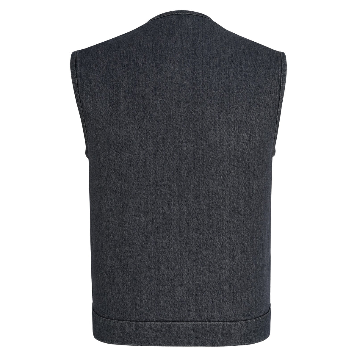 Men's Distressed Grey Denim Collarless Club Vest w Dual Front Closure & CCW Pockets