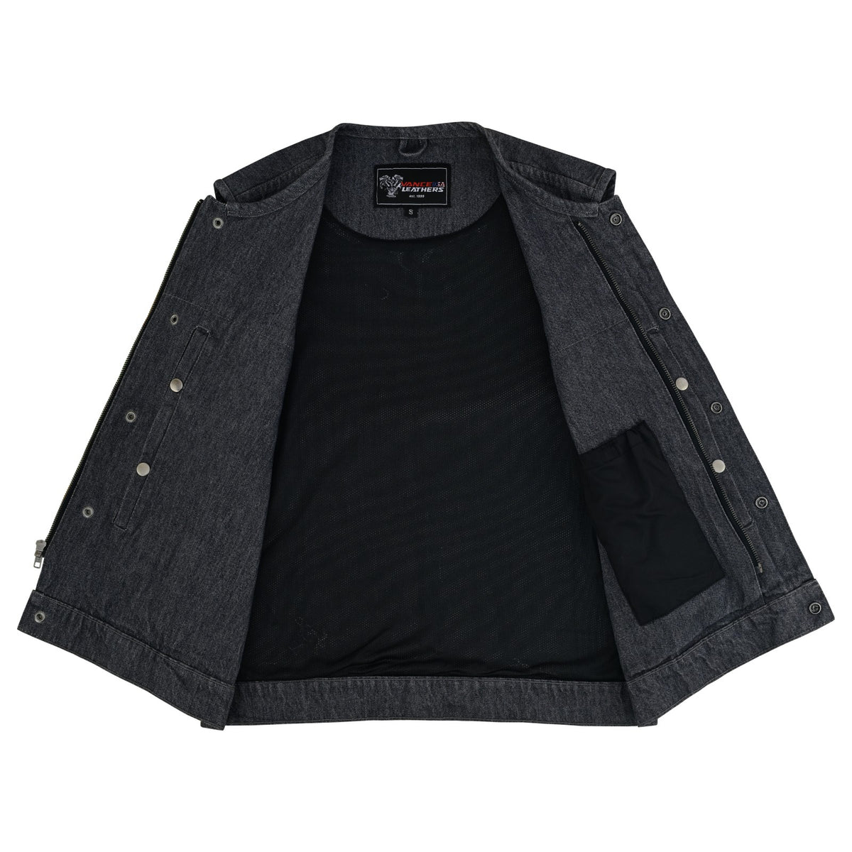 Men's Distressed Grey Denim Collarless Club Vest w Dual Front Closure & CCW Pockets