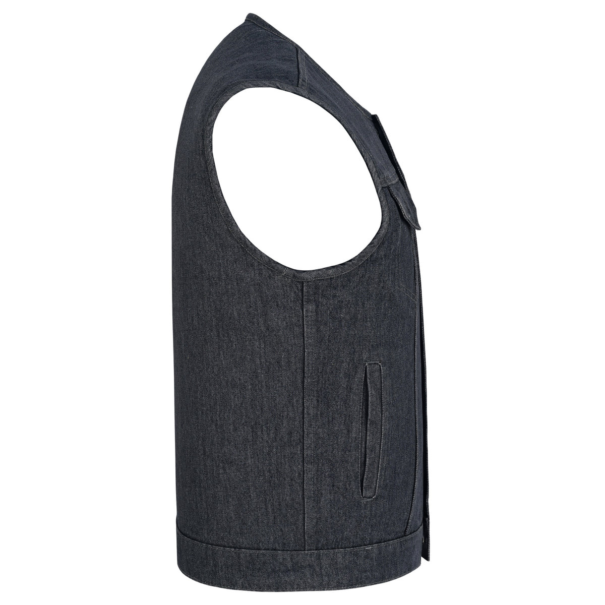 Men's Distressed Grey Denim Collarless Club Vest w Dual Front Closure & CCW Pockets