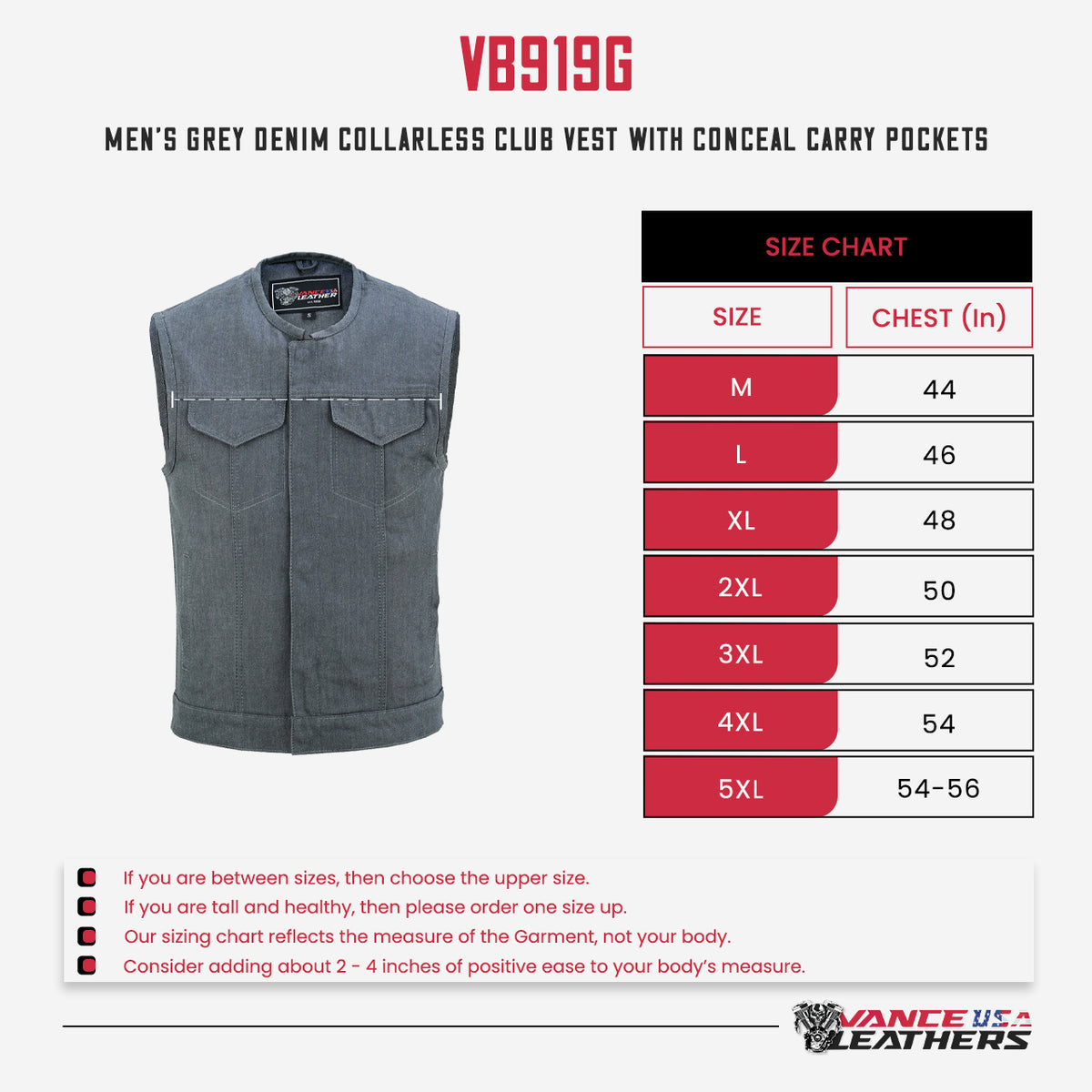 Men's Grey Denim Collarless Club Vest with CCW Pockets