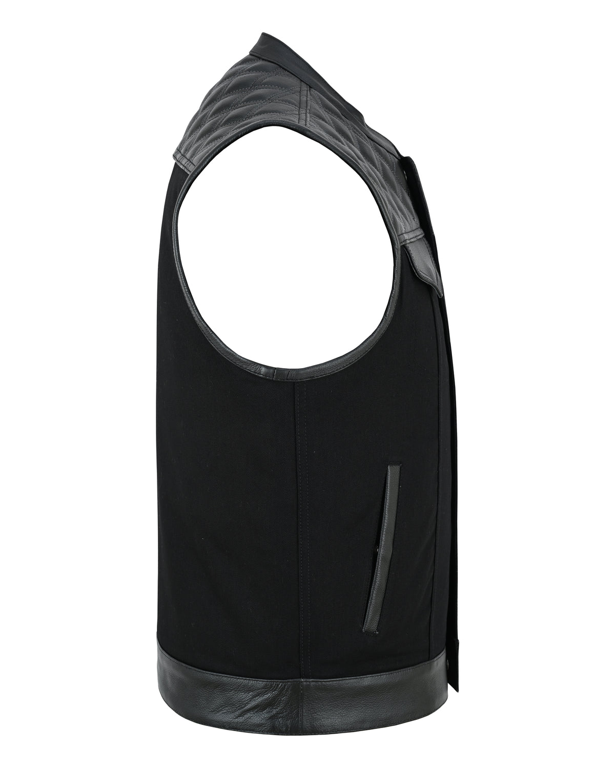 Men's Denim & Leather Motorcycle Vest w/ CCW Pockets, SOA Style Biker Club Vest w/ Black Diamond Stitching
