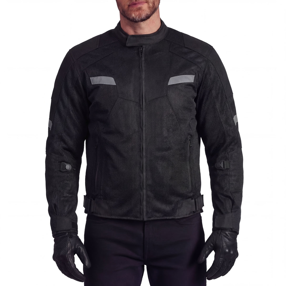 Advance Vance Mens All Weather Season CE Armor Mesh Motorcycle Jacket - Front Pose
