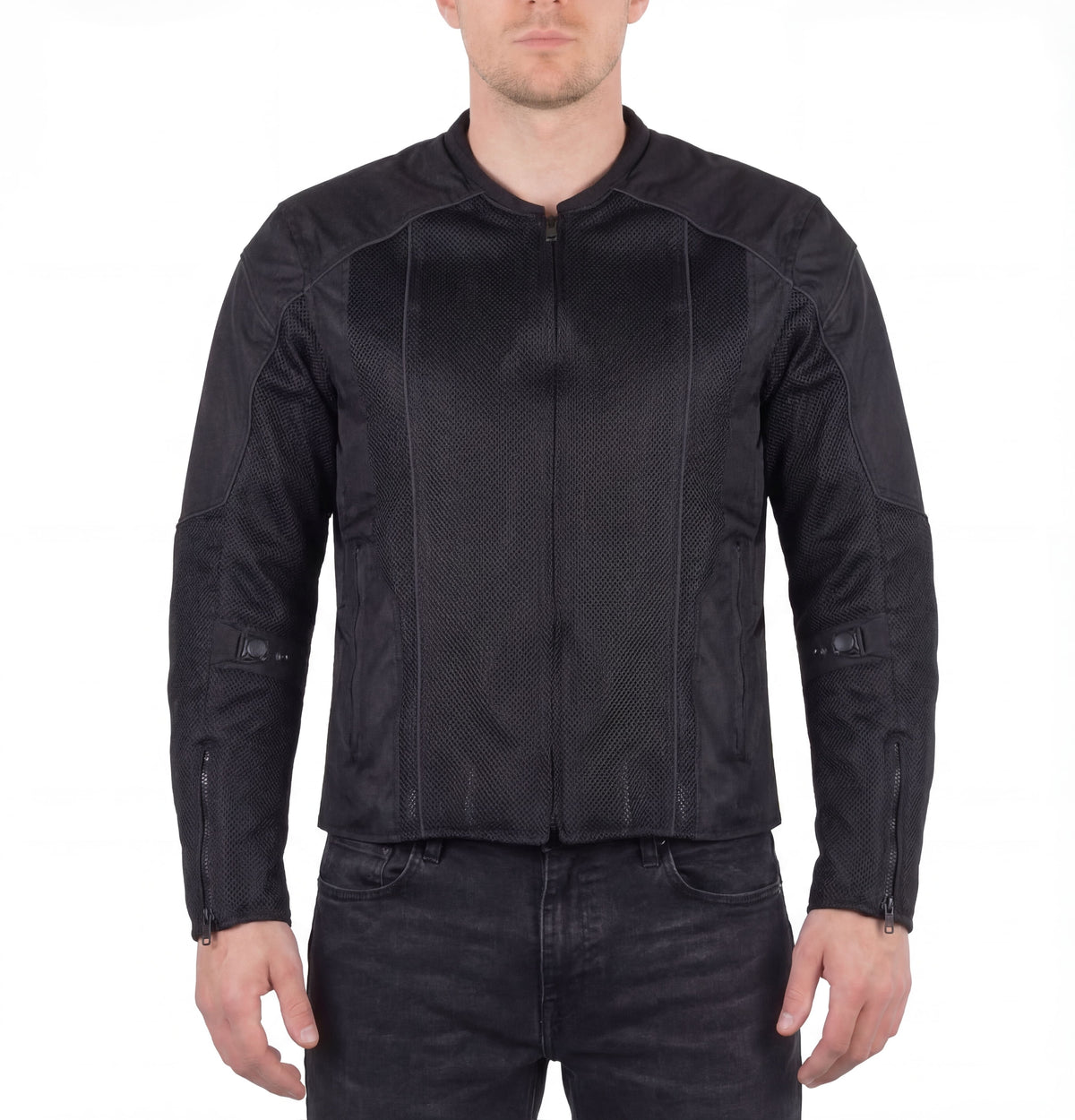 Vance Men's 3-Season Mesh/Textile CE Armor Motorcycle Jacket - Front Pose