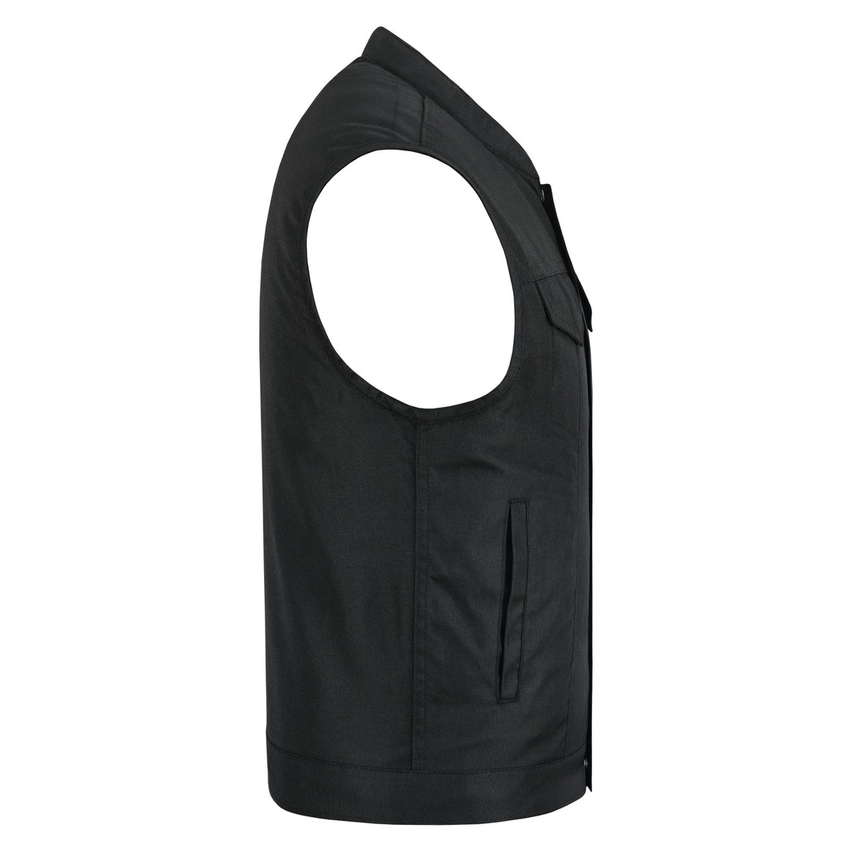 Men’s Black Textile Motorcycle Vest, Heavy Duty SOA Club Style Vest w/ Front Zipper and Snap Closure