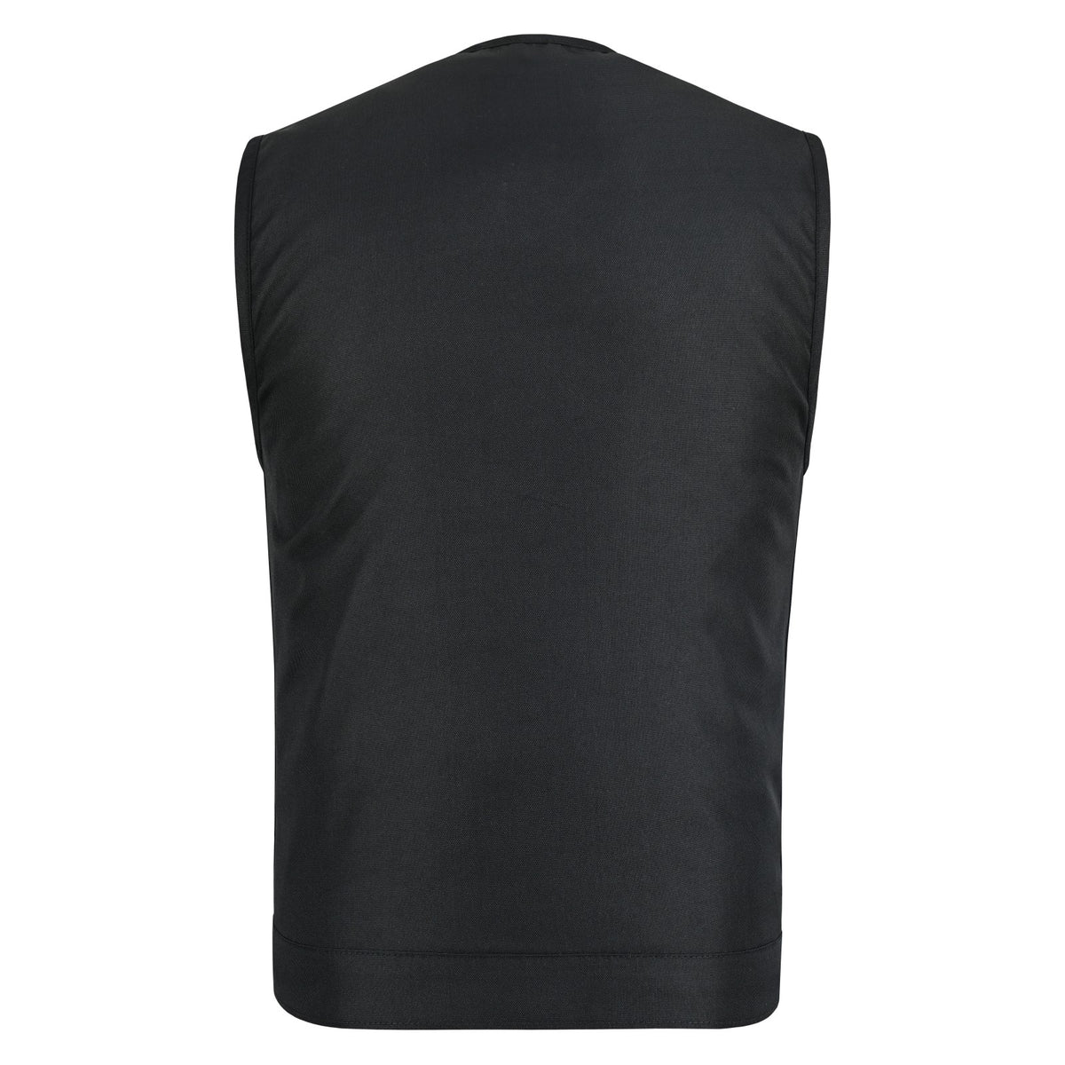 Men’s Premium Collarless Textile Motorcycle Vest Heavy Duty SOA Club Style Vest w/ Front Zipper and Snap Closure - Back view