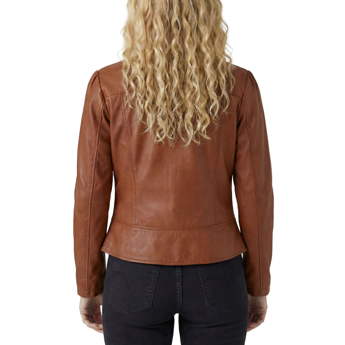 Vance Leathers Ladies Premium Soft Lightweight Brown Fitted Motorcycle Leather Jacket - back pose