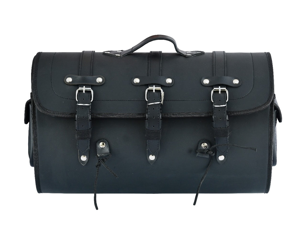 Vance Premium PVC Motorcycle Tail Bag | Durable Travel Storage Bag with Quick-Release Straps & Side Pockets - Front View