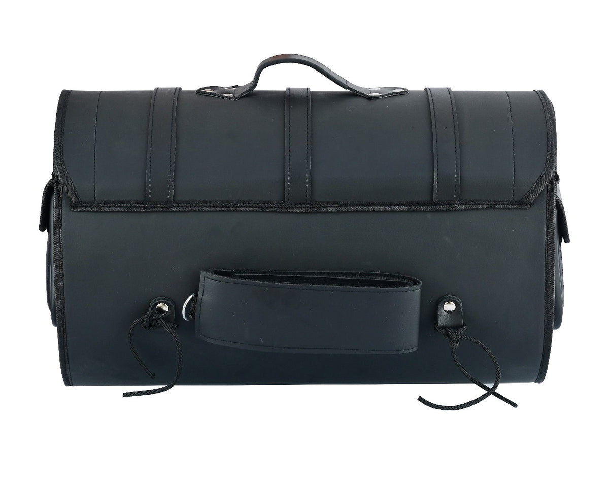 Vance Premium PVC Motorcycle Tail Bag | Durable Travel Storage Bag with Quick-Release Straps & Side Pockets - Back View