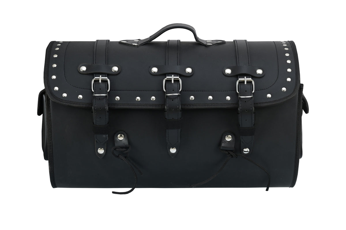 Vance Premium Studded PVC Motorcycle Tail Bag 46L Durable Travel Storage Bag with Quick-Release Straps & Side Pockets