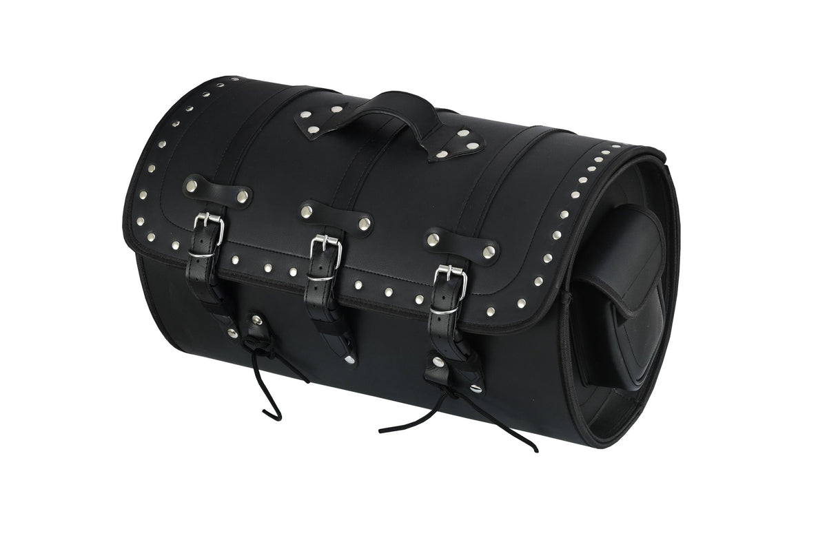 Vance Premium Studded PVC Motorcycle Tail Bag 46L Durable Travel Storage Bag with Quick-Release Straps & Side Pockets